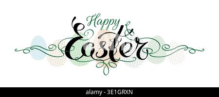 Happy easter hand written lettering, typography. Handwritten calligraphy happy easter greeting card. Black symbol on white background. Halftone Easter Stock Vector