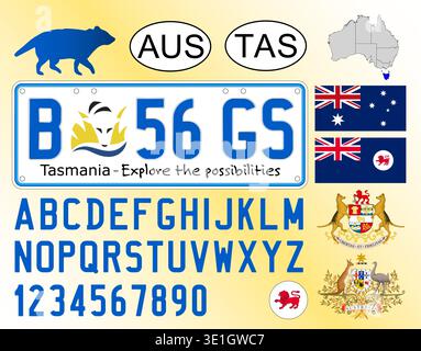 Tasmania (Australia) car license plate pattern, letters, numbers and symbols, vector illustration Stock Vector