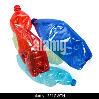 Crushed plastic bottles isolated on  white background Stock Photo