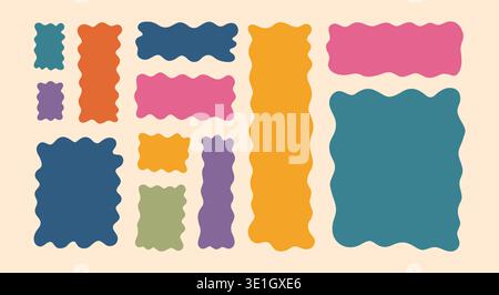 Wavy rectangle set in trendy muted colors with soft organic edges on beige background. Abstract hand drawn frames and blobs for banners, posters, social media posts, covers and modern design templates Stock Vector