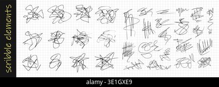 Hand-drawn pen scribbles scratches create chaotic doodle textures with messy, expressive strokes perfect for grunge art projects and creative designs. Vector illustration Stock Vector