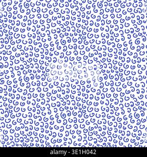 Squiggle and dash seamless pattern with small blue swirl on white background. Small curl and dash motif in naive uneven line for allover print. Irregu Stock Vector