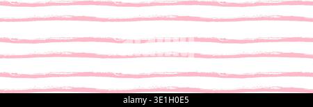 Stripe pink baby line seamless pattern. White background with watercolor brush stroke for a girly spring romantic pastel theme. Wavy horizontal abstra Stock Vector