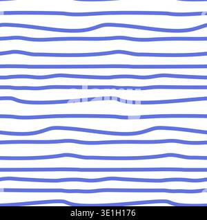 Stripe seamless pattern with uneven wavy horizontal lines on white background. Naive irregular wave and blue line form a seamless pattern for kid prin Stock Vector