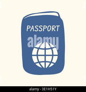 Blue passport icon with globe symbol in flat style. Simple travel document illustration isolated on light background for tourism apps, visa service Stock Vector