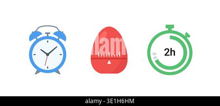 Clock stopwatch vector icon set. Alarm stop watch flat symbol logo sign. Timer clock icon Stock Vector