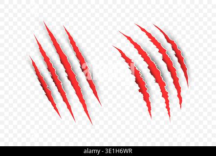 Scratch claw mark tiger bear red paw icon. Animal lion slash claw vector wild monster shape design. Stock Vector
