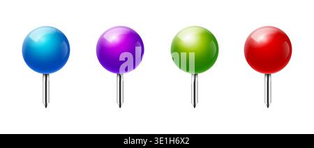 Pushpin thumbtack 3d icon set. Map pin vector realistic tack thumb isolated icon Stock Vector