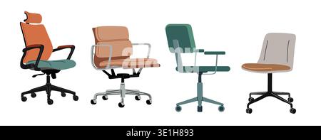Set of modern office chairs shown in flat design Stock Vector