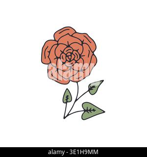 Hand drawn outlined red rose flower isolated on white background Stock Vector