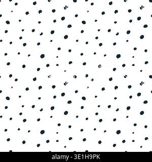 Monochrome seamless pattern of organic irregular tossed dots with hand drawn chalky texture Stock Vector