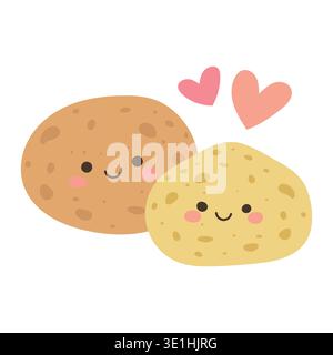 Potato illustration cute with character cartoon mascot for holiday chip love. Vegetable sweet icon with potato vector food for set baked Stock Vector