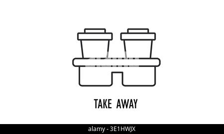 Simple black line takeaway coffee cups in drink carrier icon Stock Vector