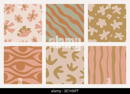 Abstract seamless patterns. Retro organic shapes. Stock Vector