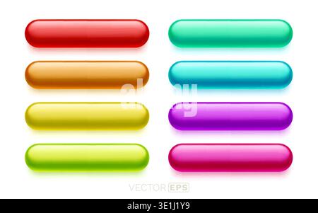 Vibrant Glossy Rounded Buttons Set. Colorful modern UI elements, perfect for web design and banners. Vector illustration Stock Vector