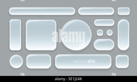 Modern glassmorphism UI element set with transparent frosted glass effect on a subtle background. Vector illustration Stock Vector