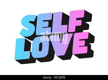 A vibrant graphic design featuring the words Self Love in a bold, modern font with a gradient color scheme transitioning from blue to pink, casting a Stock Vector