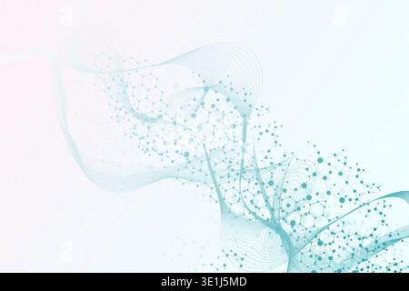 Modern abstract molecules structure for science or medical background. DNA helix or atom visualization. Molecular wave flow abstract background Stock Vector