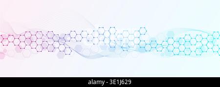 Modern health care abstract background with lines, dots and hexagons. Medical innovation banner template concept. Wave flow. Vector illustration. Stock Vector