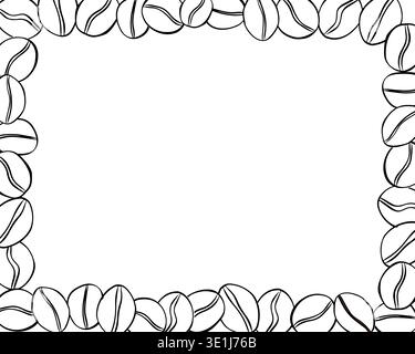 Roasted coffee beans blank rectangle Black white frame. Frame template Cafe hand drawn illustration. Vector graphic line ink art. For poster, invitati Stock Vector
