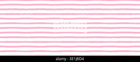 Watercolor baby stripe pattern with soft pink wave line stripes on white background, seamless hand painted texture. Perfect for nursery fabrics and Stock Vector