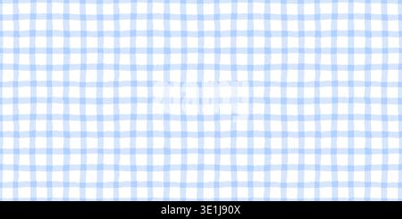 Watercolor baby stripe pattern seamless with soft blue check grid on light background. Baby watercolor pattern with gentle stripe lines and plaid Stock Vector