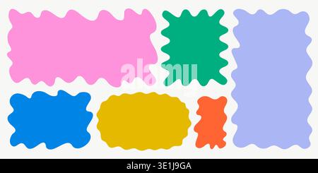 Colorful organic shape frame set with wavy square and rectangle doodle forms in pink, green, blue, yellow and orange. Playful amoeba style text boxes Stock Vector
