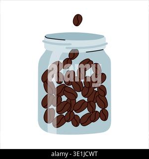 Glass jar full of roasted coffee beans Stock Vector