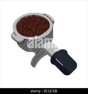 Espresso machine portafilter with whole coffee beans Stock Vector