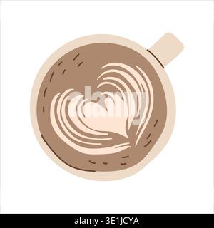 Top view latte art coffee cup with heart design Stock Vector