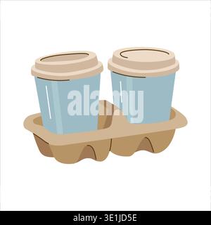 Two takeaway paper coffee cups in cardboard holder Stock Vector
