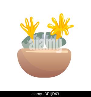 Minimalist flat vector illustration of Lithops succulents, split stone plants in earthy colors, clean lines, geometric shapes, isolated on white Stock Vector