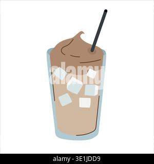 Iced frappe coffee with ice cubes in tall glass Stock Vector