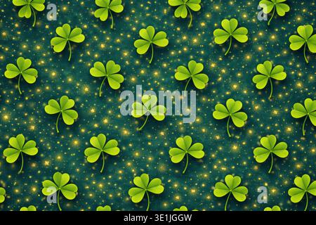 Shamrock Pattern on Glittering Green Background for Lucky Design Stock Photo