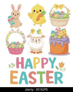 Happy Easter greeting card with Easter elements Stock Vector