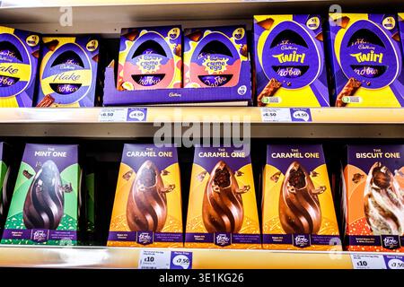 London UK, March 16 2026, Selection of Popular Milk Chocolate Easter Egg Stock Photo