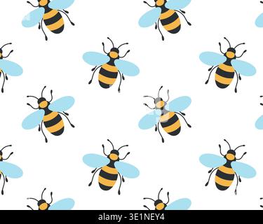 Simple pattern of a bee, wasp, hornet, bumblebee. Vector illustration isolated on a white background. Hand-drawn. Flat style. Stock Vector