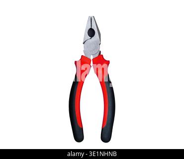 Combination pliers with red and black rubber handles isolated on a white background Stock Photo