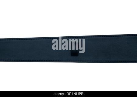 Close up of a wide black leather belt strap with a stitched loop isolated on white Stock Photo