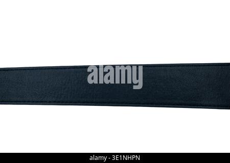 Horizontal section of a wide black leather belt strap isolated on white Stock Photo