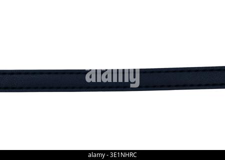 Macro shot of a thin navy blue leather belt strap with detailed stitching Stock Photo
