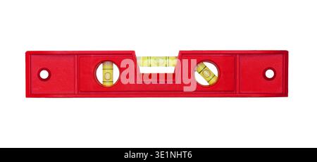 Red torpedo spirit level tool isolated on white background Stock Photo