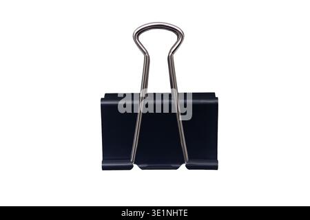 Black metal binder clip isolated on white background Stock Photo