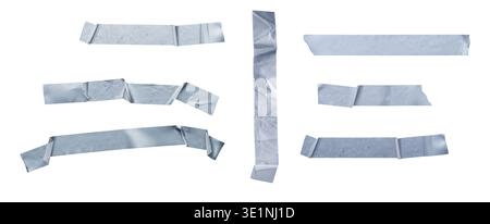 Set of light blue masking tape strips arranged horizontally and vertically on white Stock Photo