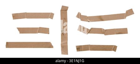 Collection of brown adhesive masking tape strips in horizontal and vertical positions Stock Photo