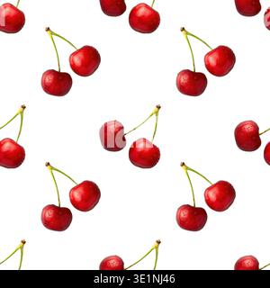 Glossy ripe cherries scattered seamless pattern background Stock Photo