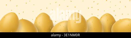 Golden Easter eggs background. Luxury 3D festive spring illustration Stock Vector