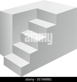 3D isometric stair vector in grayscale on white background. Stock Vector