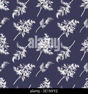 Dill plant. Monochrome botanical seamless pattern drawing of fragrant herbs and spices. Graphic ink vector Stock Vector