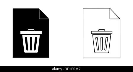 Two icons of a document page with a trash can symbol displayed in solid black and outlined styles Vector Stock Vector